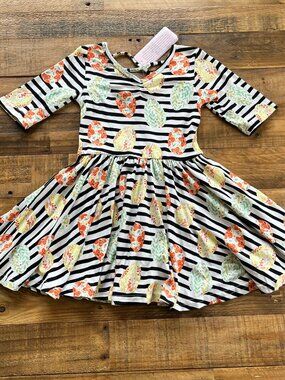 NWT Dot Dot Smile Ballerina Dress Painted Eggs Floral Black White Stripe 3/4